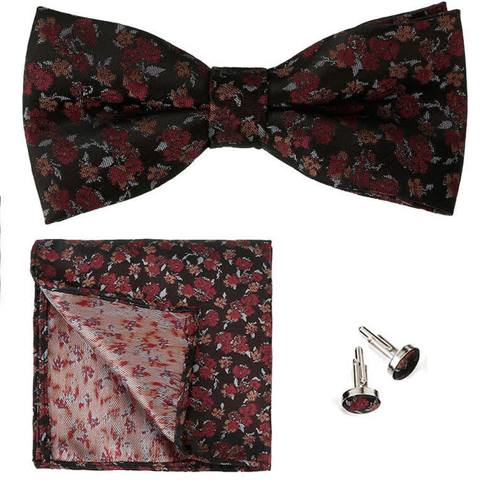 3Pcs Men's Gentleman Rose Floral Pocket Square Bow Tie Set