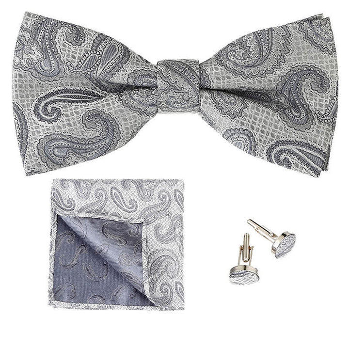 3Pcs Men's Classic Paisley Pocket Square Bow Tie Set