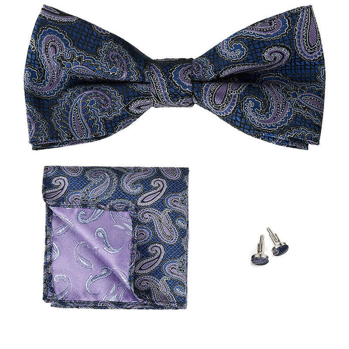 3Pcs Men's Classic Paisley Pocket Square Bow Tie Set