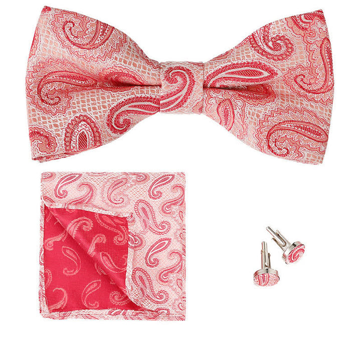 3Pcs Men's Classic Paisley Pocket Square Bow Tie Set