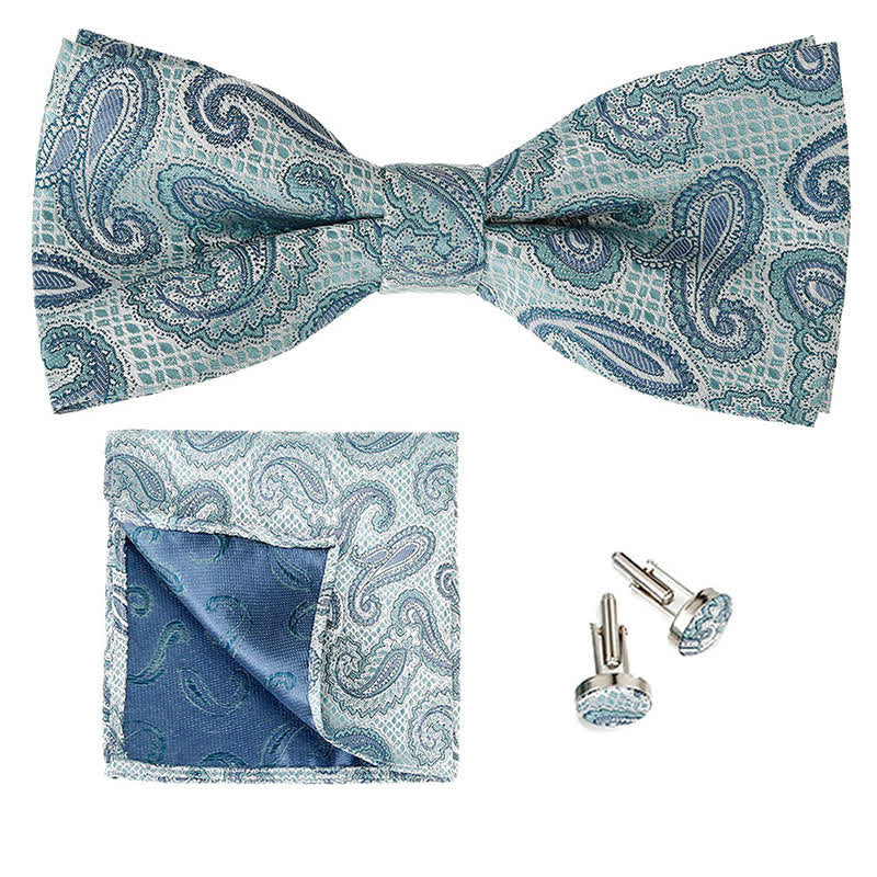 3Pcs Men's Classic Paisley Pocket Square Bow Tie Set