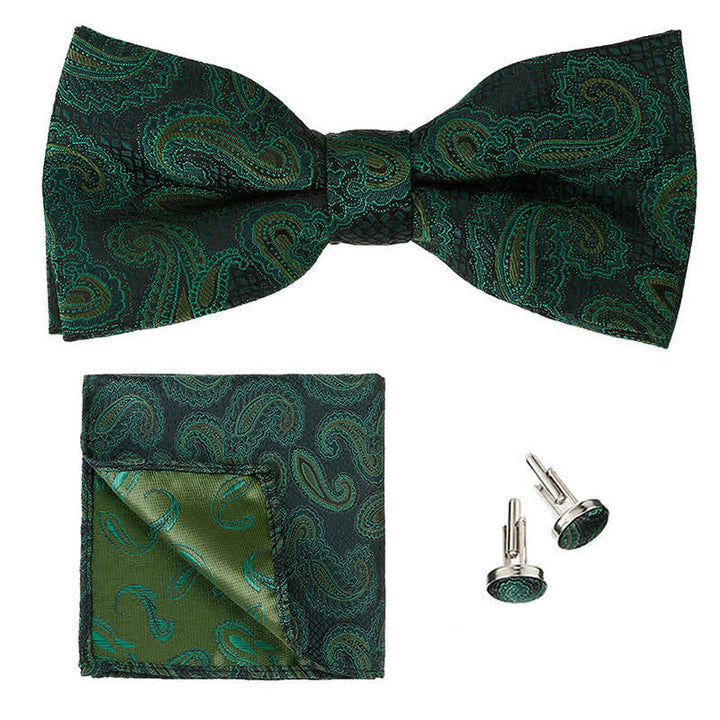 3Pcs Men's Classic Paisley Pocket Square Bow Tie Set