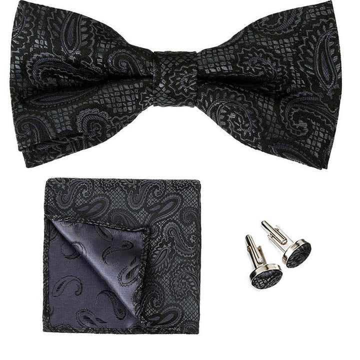 3Pcs Men's Classic Paisley Pocket Square Bow Tie Set