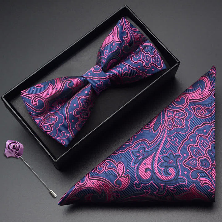 3Pcs Men's Noble Paisley Pocket Corsage Bow Tie Set