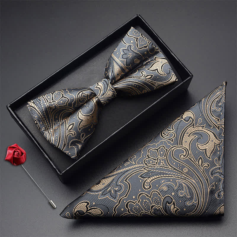 3Pcs Men's Noble Paisley Pocket Corsage Bow Tie Set