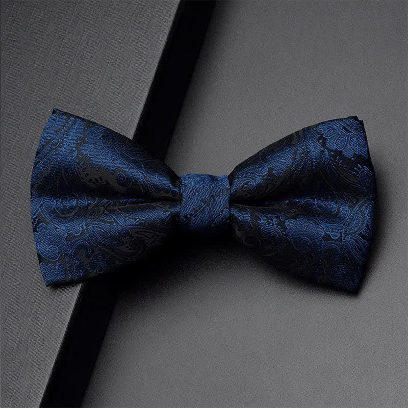 3Pcs Men's Navy Paisley Pocket Corsage Bow Tie Set