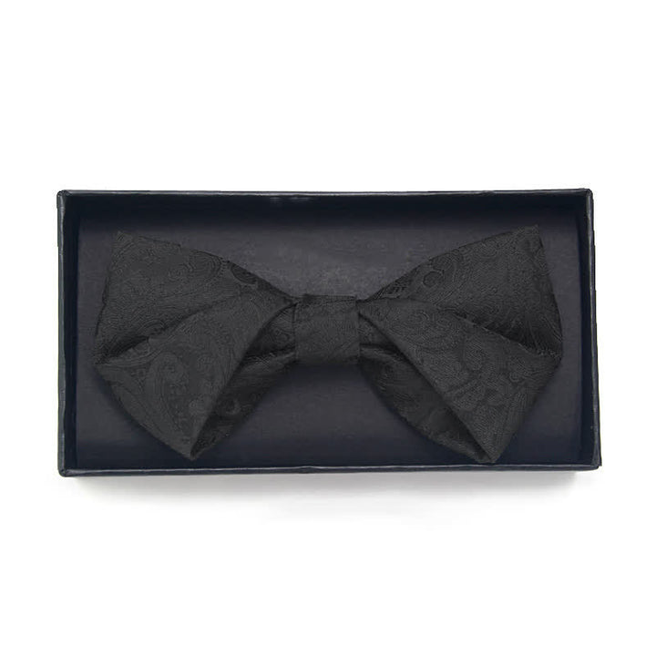 3Pcs Men's Black Paisley Pocket Corsage Bow Tie Set