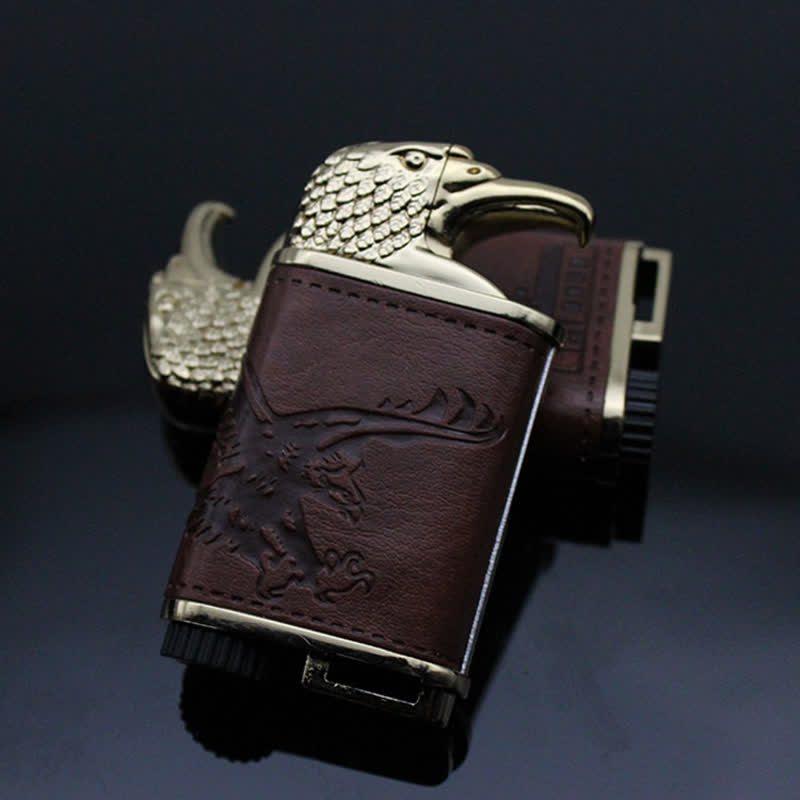 Eagle Head Leather Refillable Butane Lighter