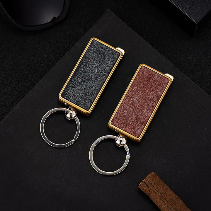 Portable Keychain Leather Body Refillable Butane Lighter