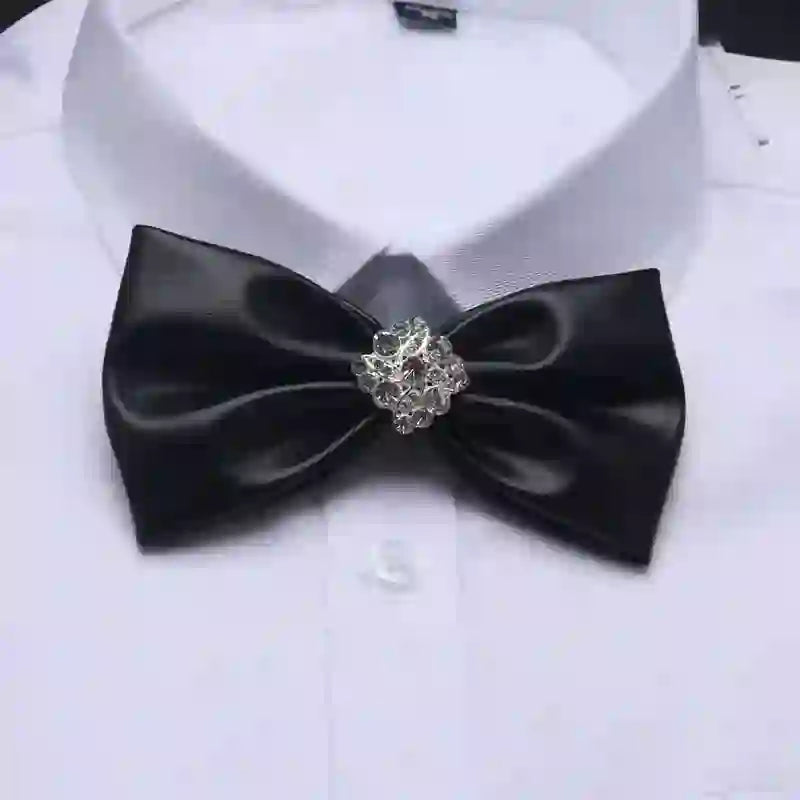 Men's Sparkling Rhinestone Black PU Leather Bow Tie