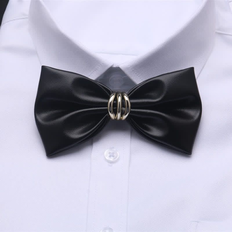 Men's Sparkling Rhinestone Black PU Leather Bow Tie