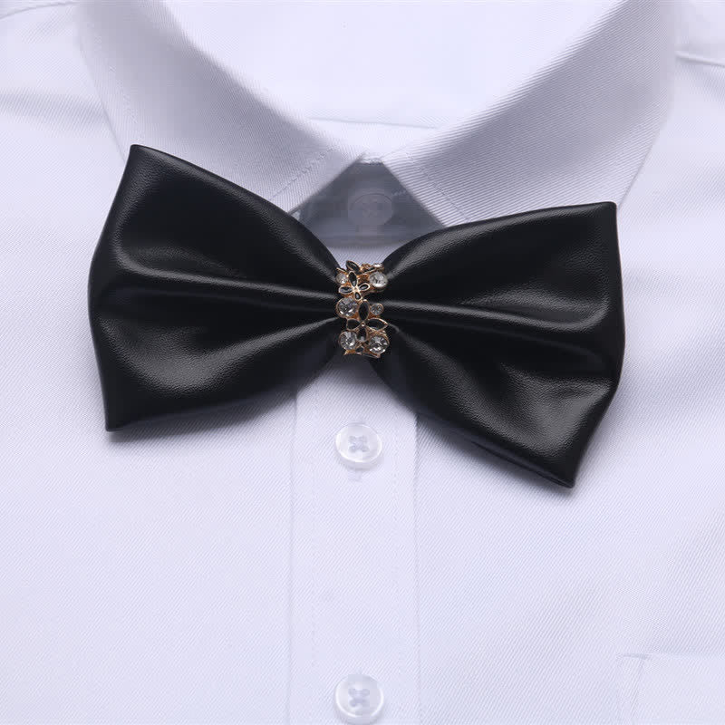 Men's Sparkling Rhinestone Black PU Leather Bow Tie