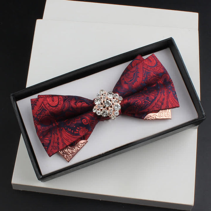 2Pcs Men's Paisley Double Layers Gold Metal Decors Bow Tie Set