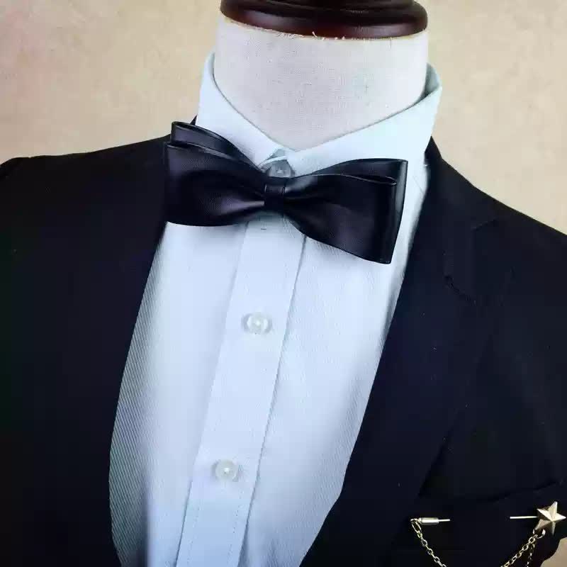 Men's Crystal Black Multilayered PU Leather Bow Tie