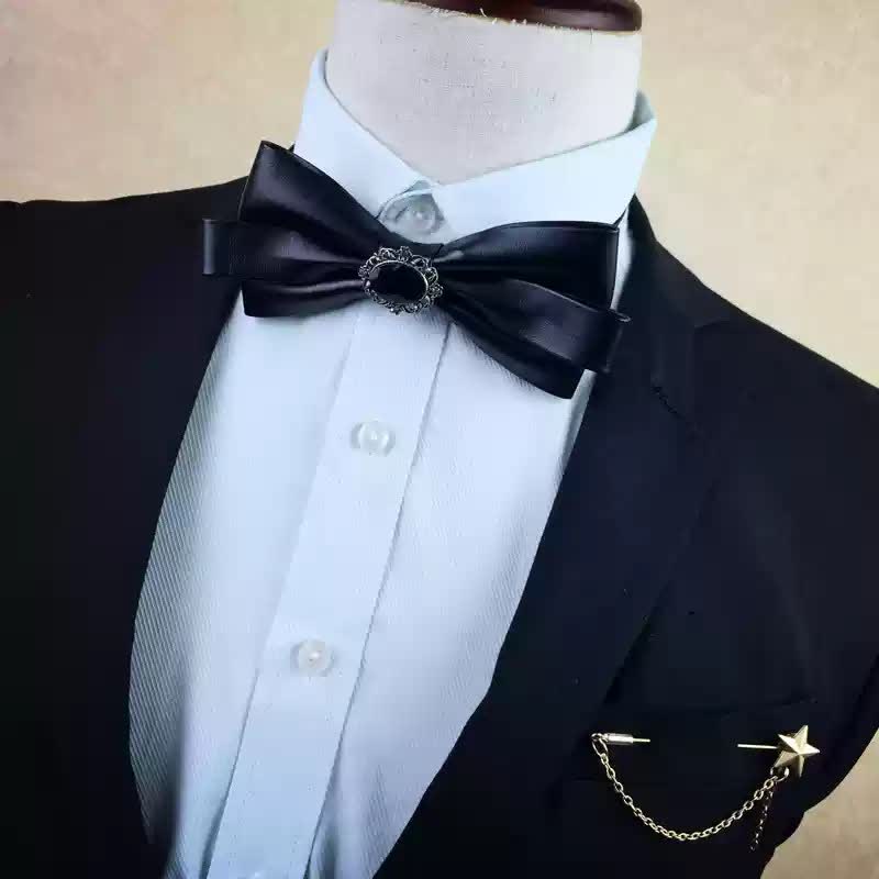 Men's Crystal Black Multilayered PU Leather Bow Tie