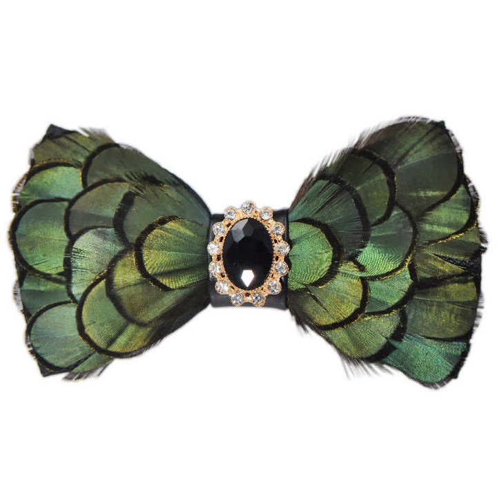 Forest Green Crystal Party Formal Feather Bow Tie