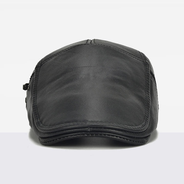 Side Lace-Up Cowhide Leather Beret Hat