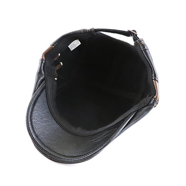 Fashion Side Lace-Up Design Leather Beret Hat