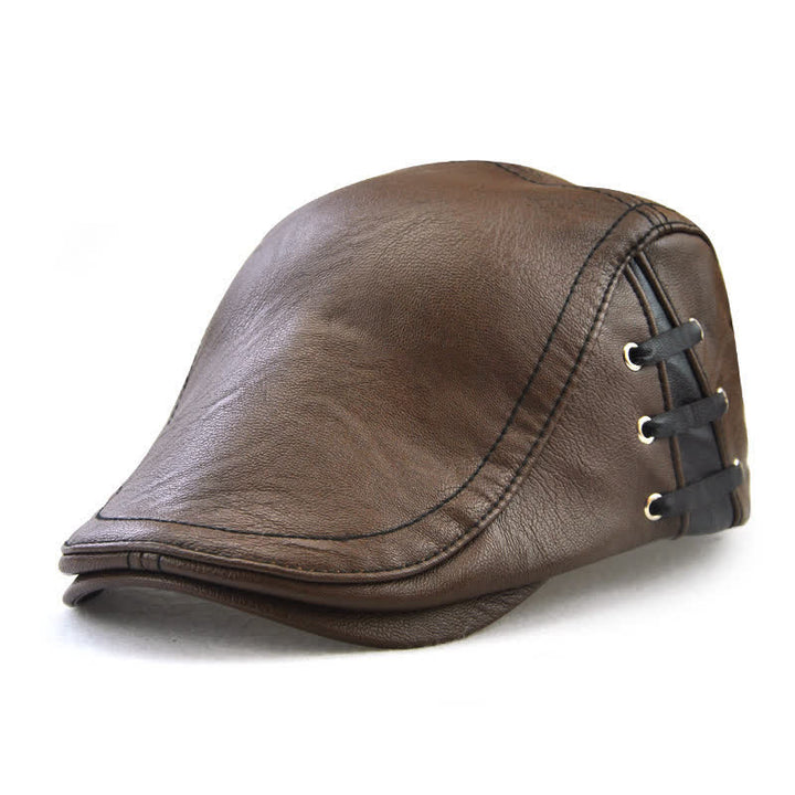 Fashion Side Lace-Up Design Leather Beret Hat