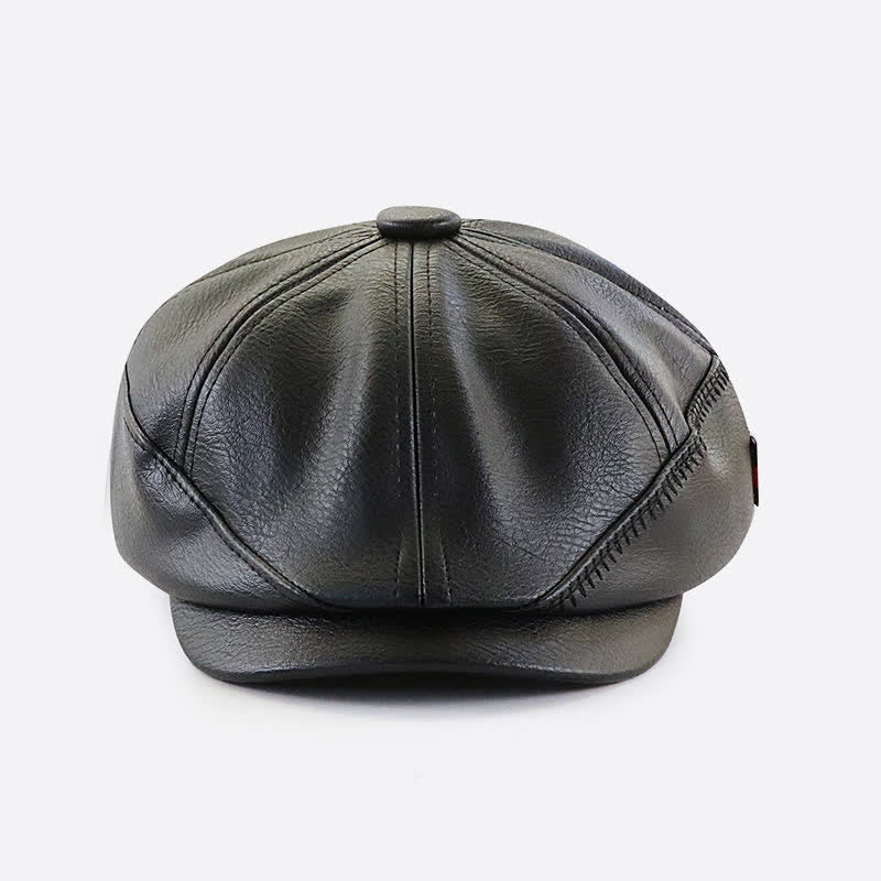 Retro Style Sewing Design Newsboy Leather Beret Hat