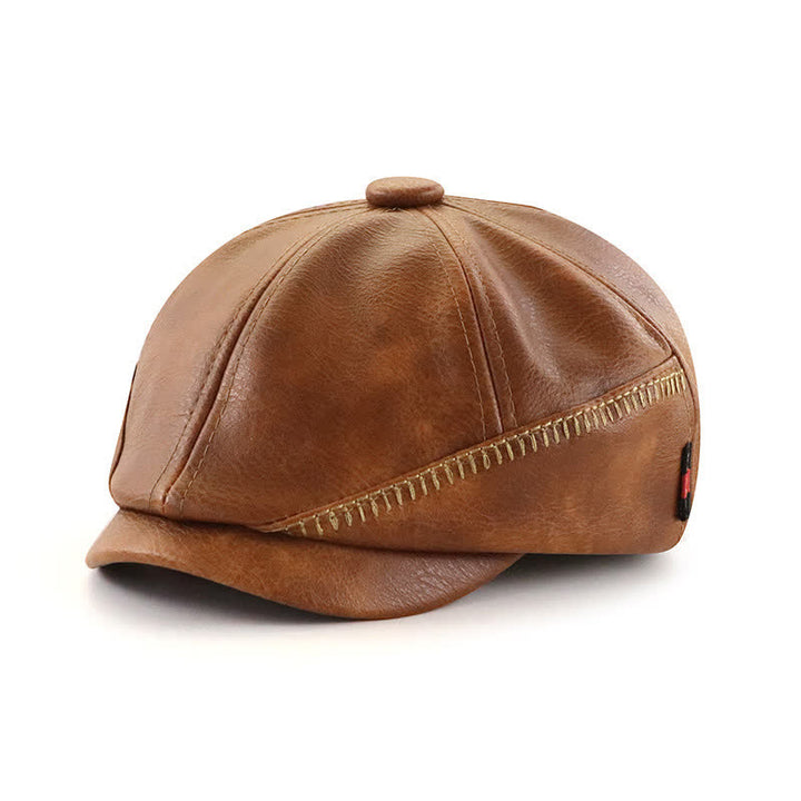 Retro Style Sewing Design Newsboy Leather Beret Hat