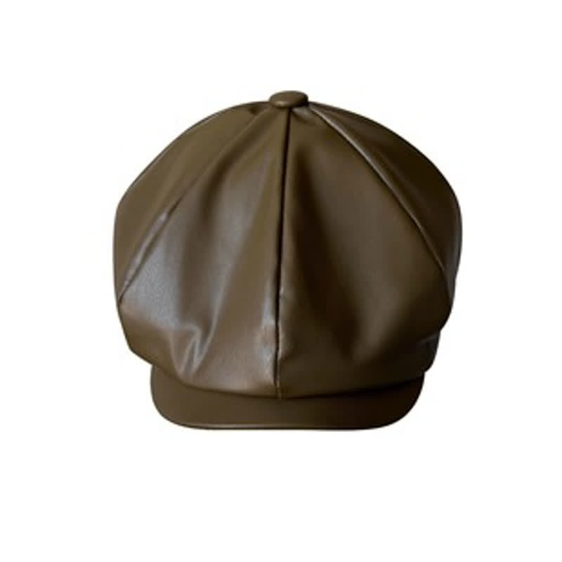 Army Green British Style Octagonal Leather Beret Hat