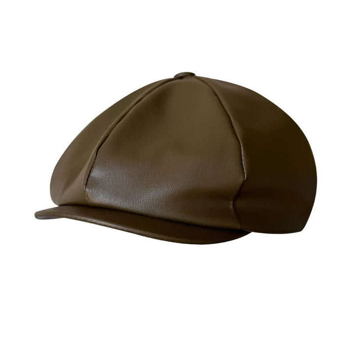 Army Green British Style Octagonal Leather Beret Hat