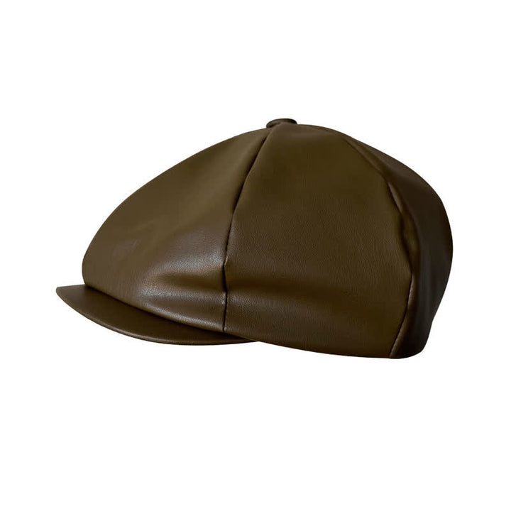 Army Green British Style Octagonal Leather Beret Hat