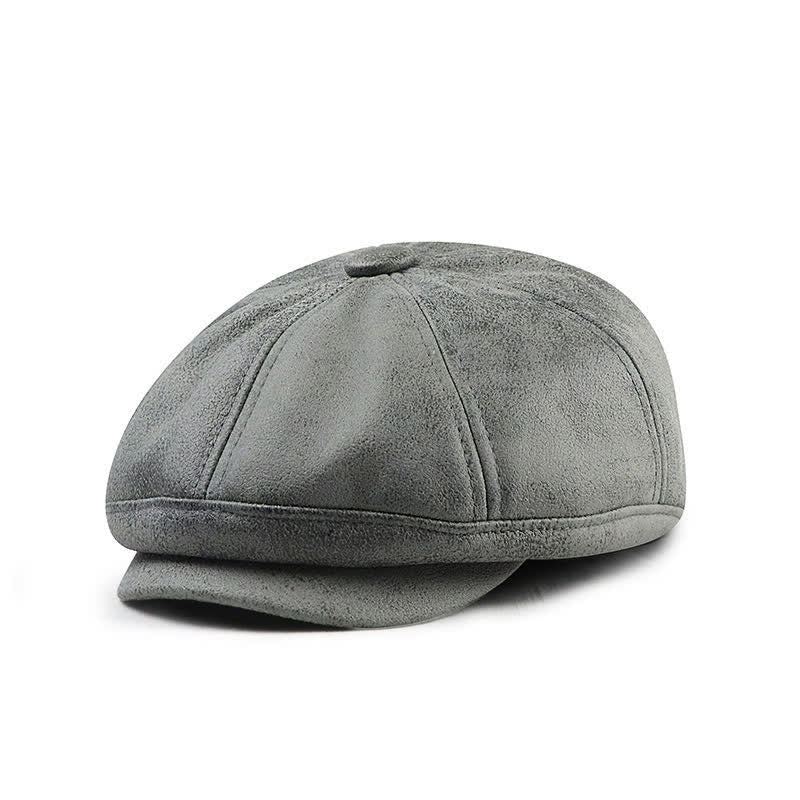 Washed Distressed Vintage Artist Leather Beret Hat - Gray - M (22"-22 7/8") - image 8