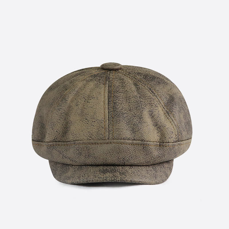 Washed Distressed Vintage Artist Leather Beret Hat - image 3