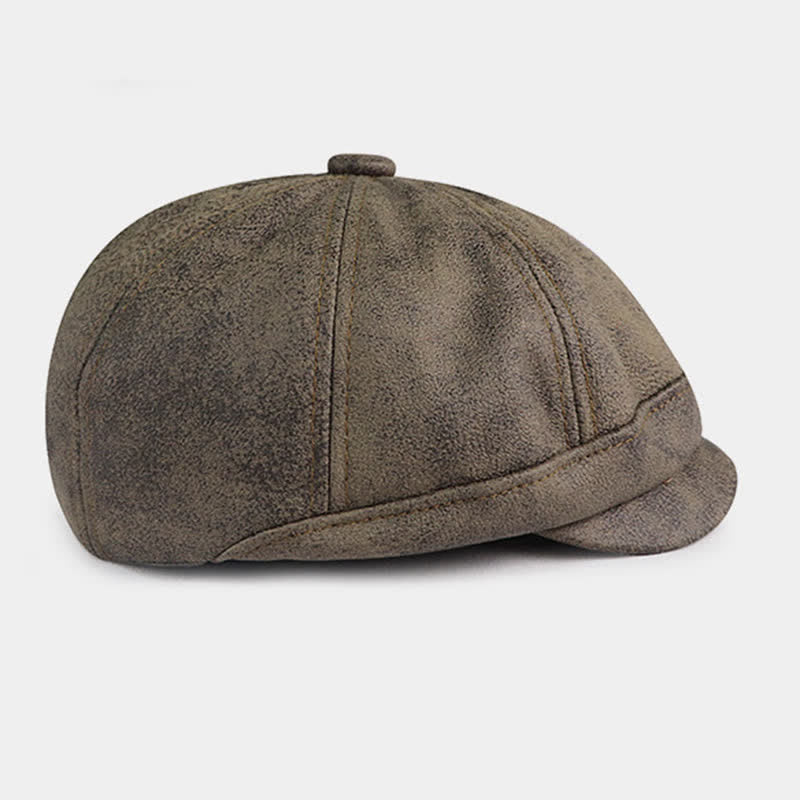 Washed Distressed Vintage Artist Leather Beret Hat - image 2