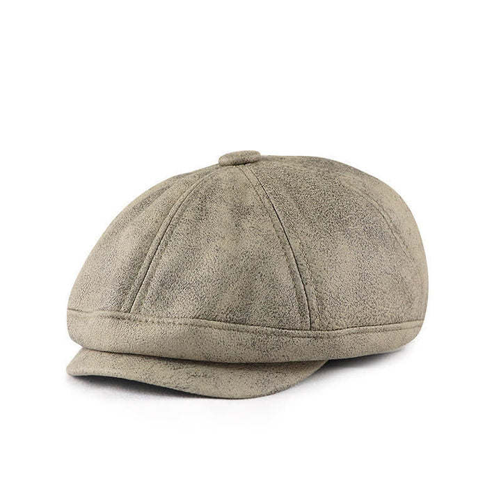 Washed Distressed Vintage Artist Leather Beret Hat - Light Gray - M (22"-22 7/8") - image 0