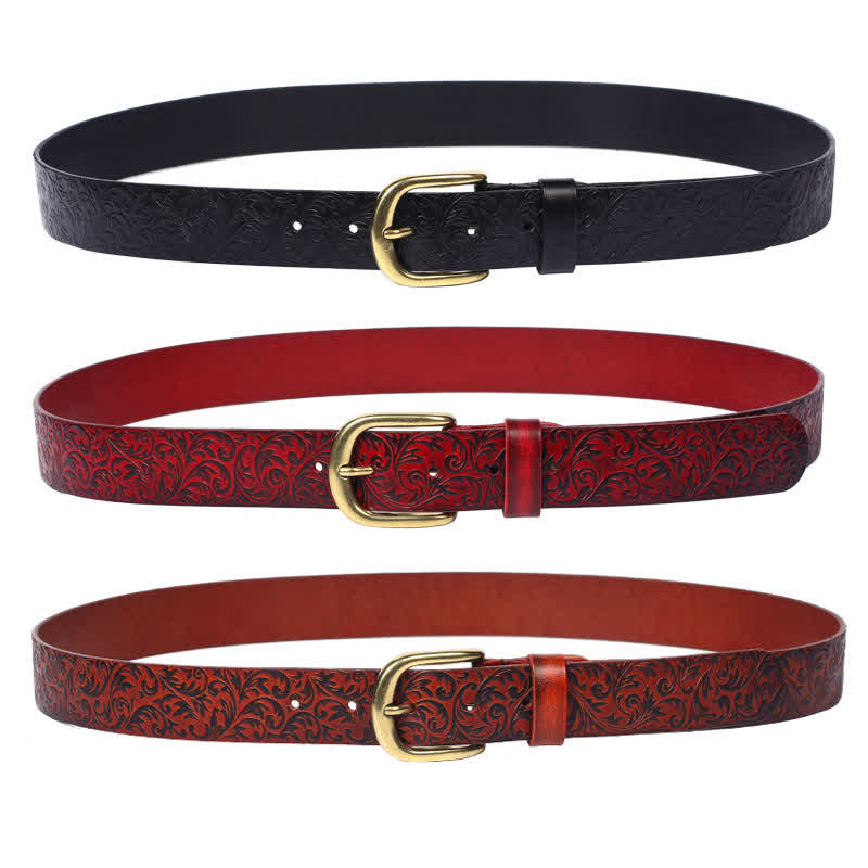 Classical Beautifully Floral Embossed Leather Belt