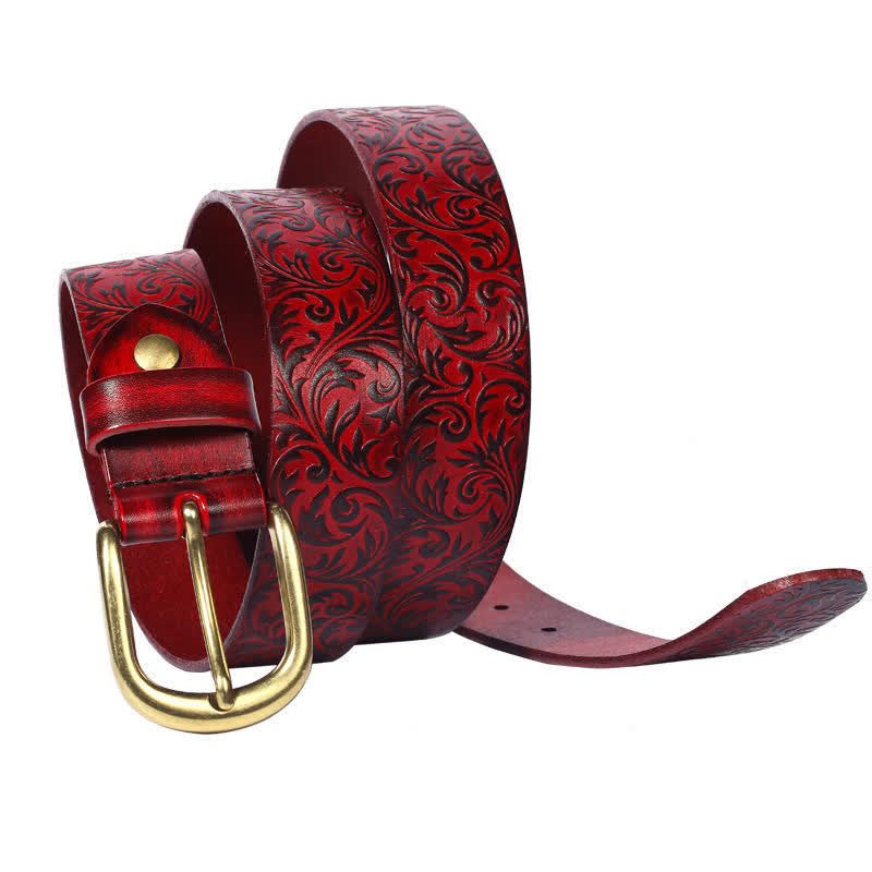 Classical Beautifully Floral Embossed Leather Belt