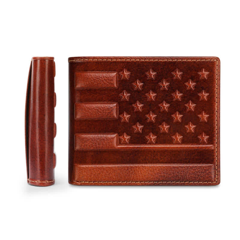 Patriotic American Flag Embossed Leather Wallet