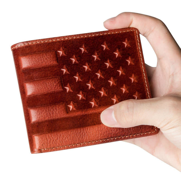 Patriotic American Flag Embossed Leather Wallet