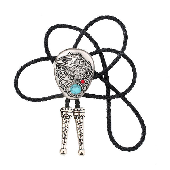 Natural Turquoise Stone Engraved Eagle Pendant Bolo Tie