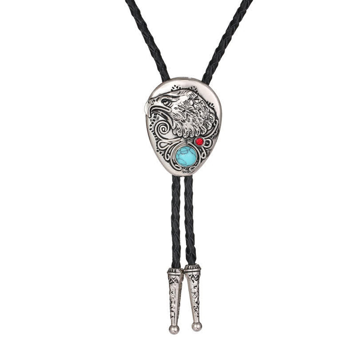 Natural Turquoise Stone Engraved Eagle Pendant Bolo Tie