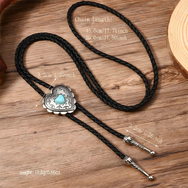 Bull Heart Western Style Turquoise Design Bolo Tie