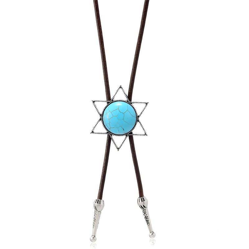 Six-Pointed Star Turquoise Design Bolo Tie