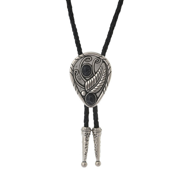 Native Cowboy Leaves Natural Stone Inlaid Bolo Tie