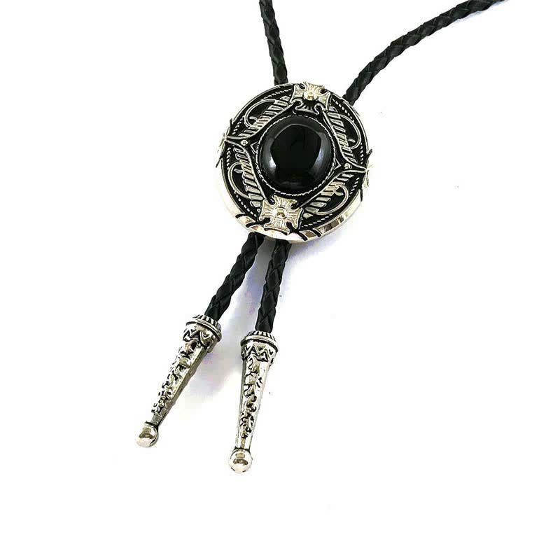 Metal Medallio Natural Stone Inlaid Bolo Tie