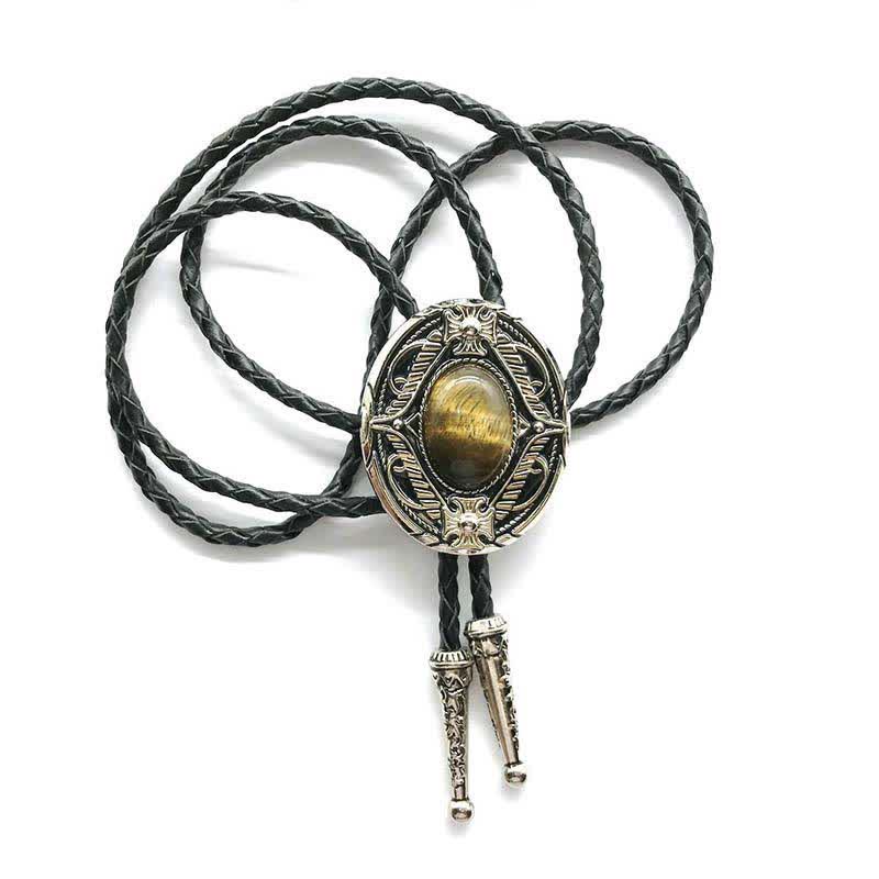 Metal Medallio Natural Stone Inlaid Bolo Tie