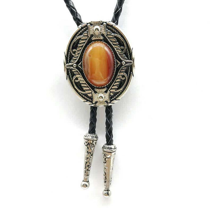 Metal Medallio Natural Stone Inlaid Bolo Tie