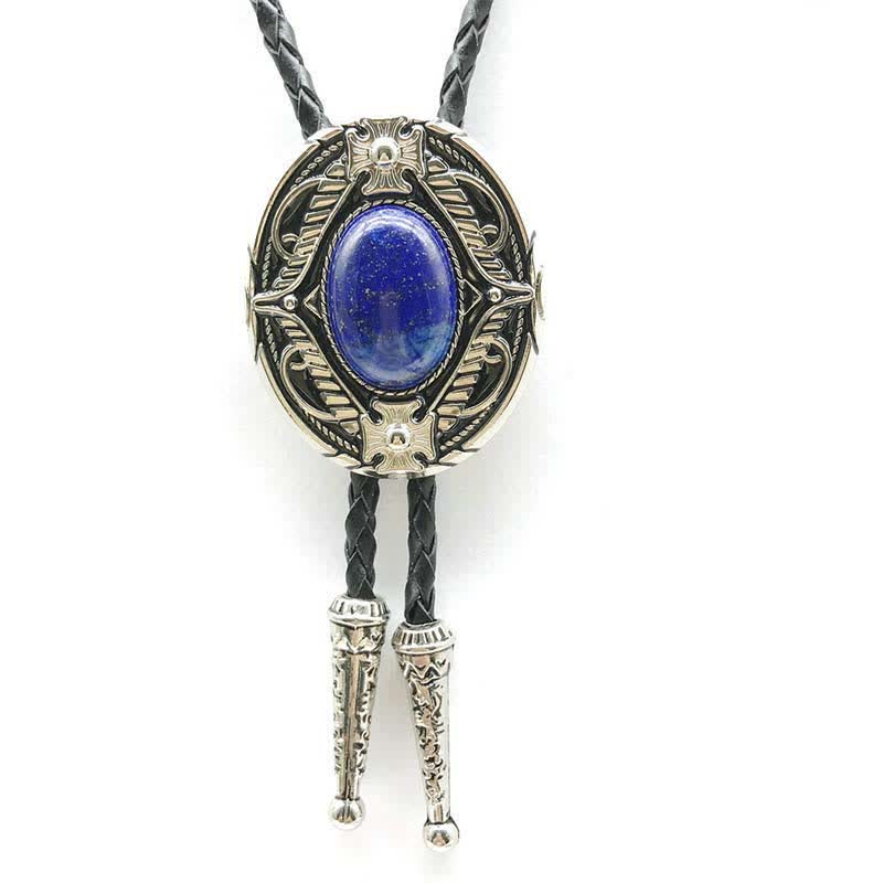 Metal Medallio Natural Stone Inlaid Bolo Tie