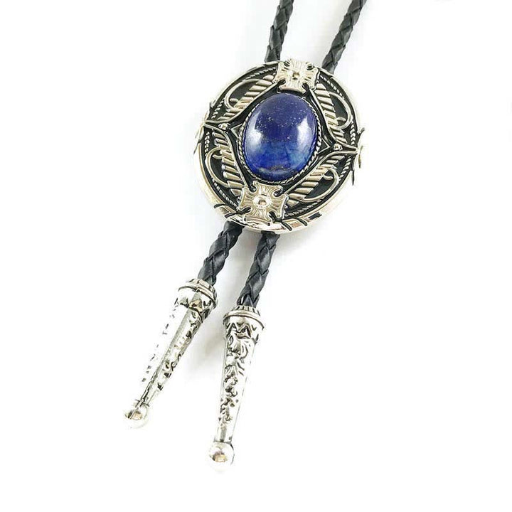 Metal Medallio Natural Stone Inlaid Bolo Tie