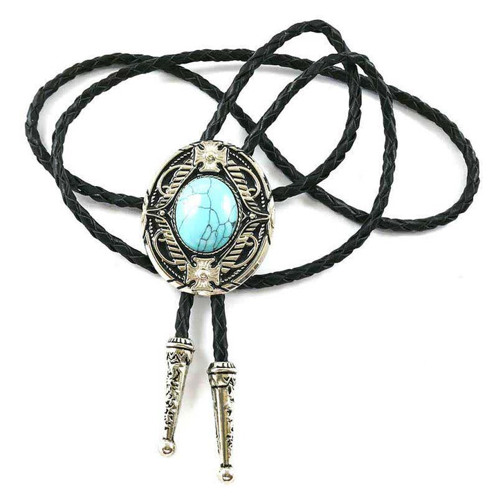 Metal Medallio Natural Stone Inlaid Bolo Tie