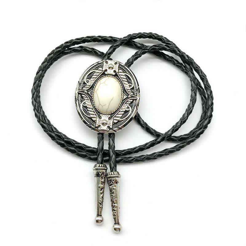 Metal Medallio Natural Stone Inlaid Bolo Tie