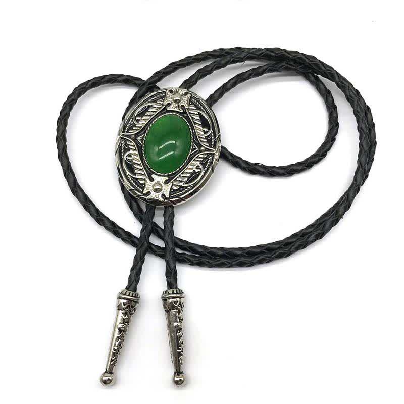 Metal Medallio Natural Stone Inlaid Bolo Tie