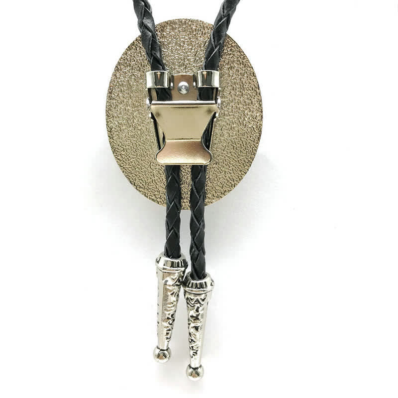 Metal Medallio Natural Stone Inlaid Bolo Tie